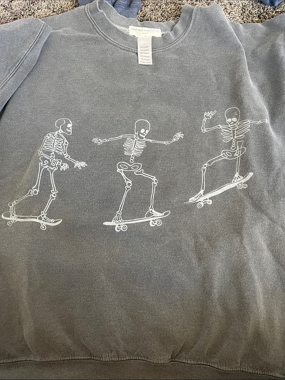 Urban Outfitters -Gray Crewneck Sweatshirt with Skateboarding Skeletons! L/XL